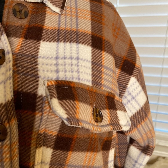 Taxi Sherpa Lined Plaid Button-Up Shirt Jacket Shacket - Picture 7 of 10